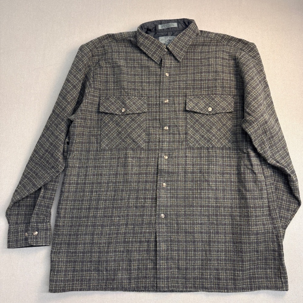 Bay Area Traders Mens XL Plaid Button Down Shirt Long Sleeve Grey Burgundy Gold